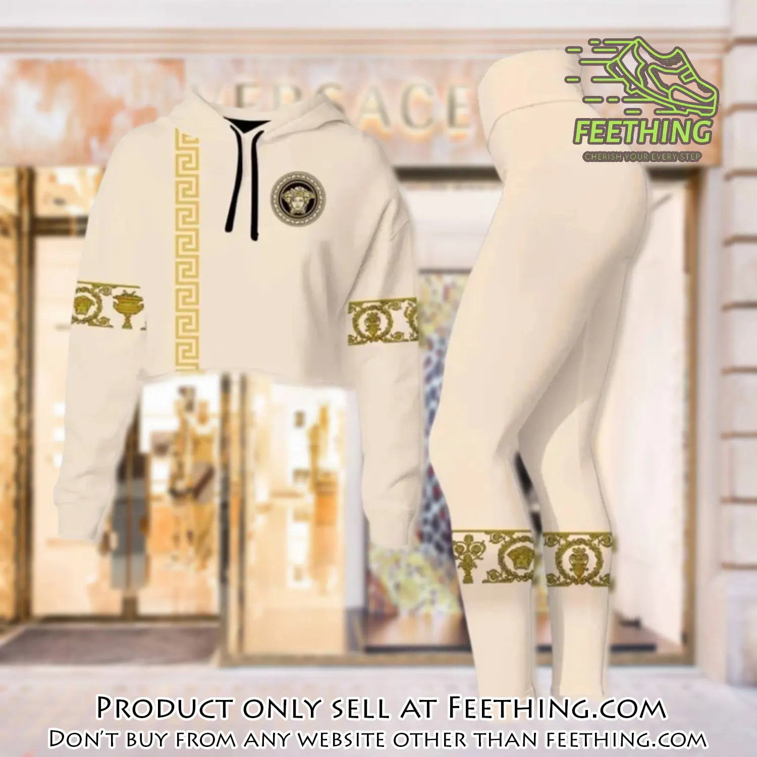 Versace medusa cream luxury brand clothes leggings and crop top set for women ft4344109